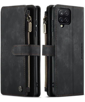 CaseMe C30 Samsung Galaxy A12 Hoesje Pasjeshouder Book Case Zwart Hoesjes
