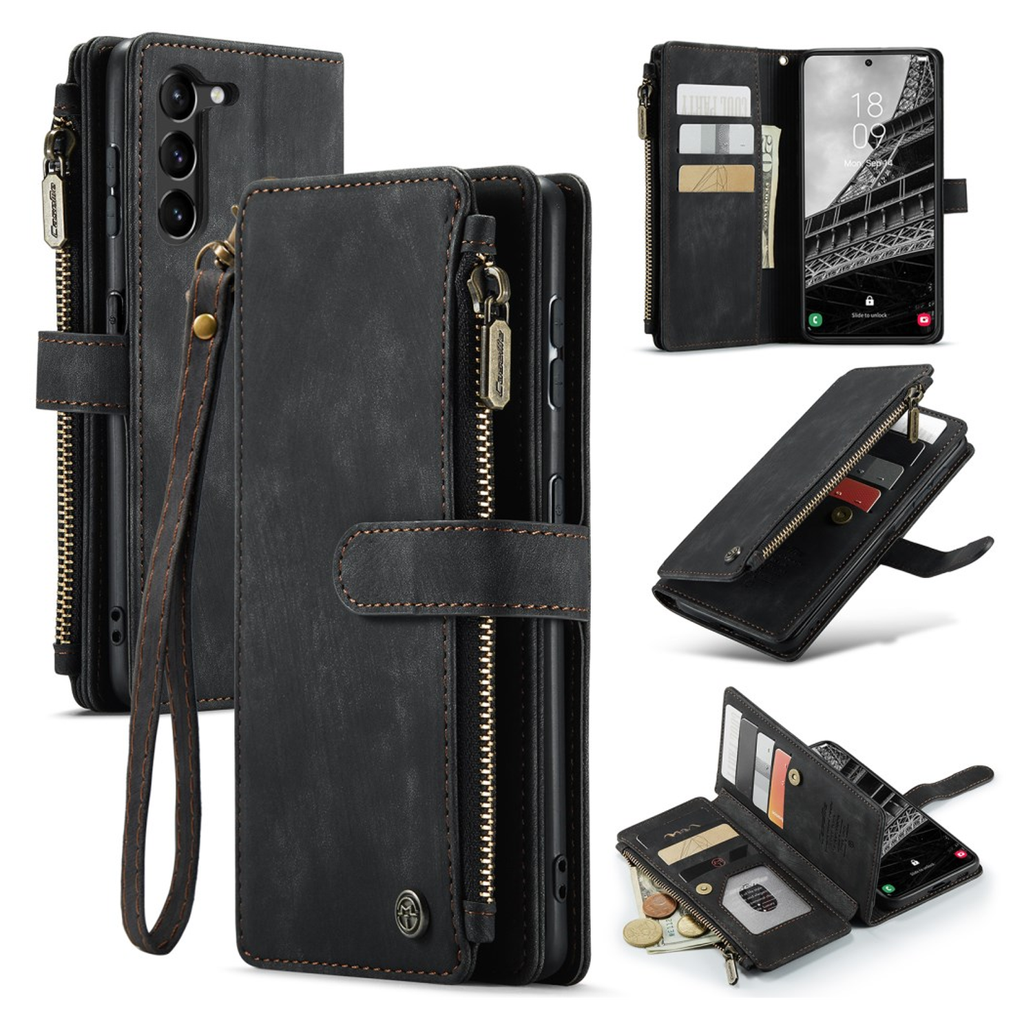 CaseMe C30 Samsung Galaxy S23 Hoesje Pasjeshouder Book Case Zwart afbeelding 2