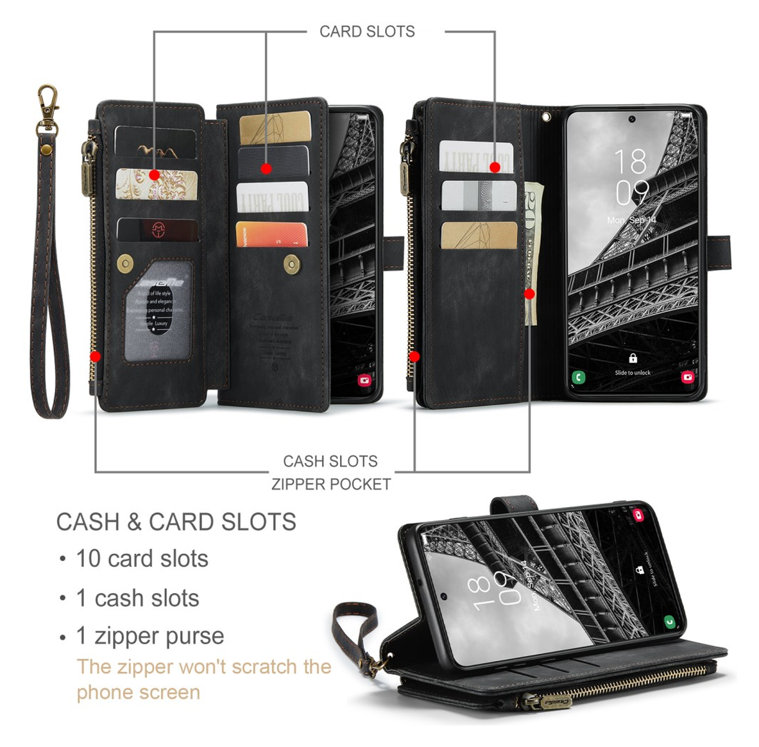 CaseMe C30 Samsung Galaxy S23 Hoesje Pasjeshouder Book Case Zwart afbeelding 5