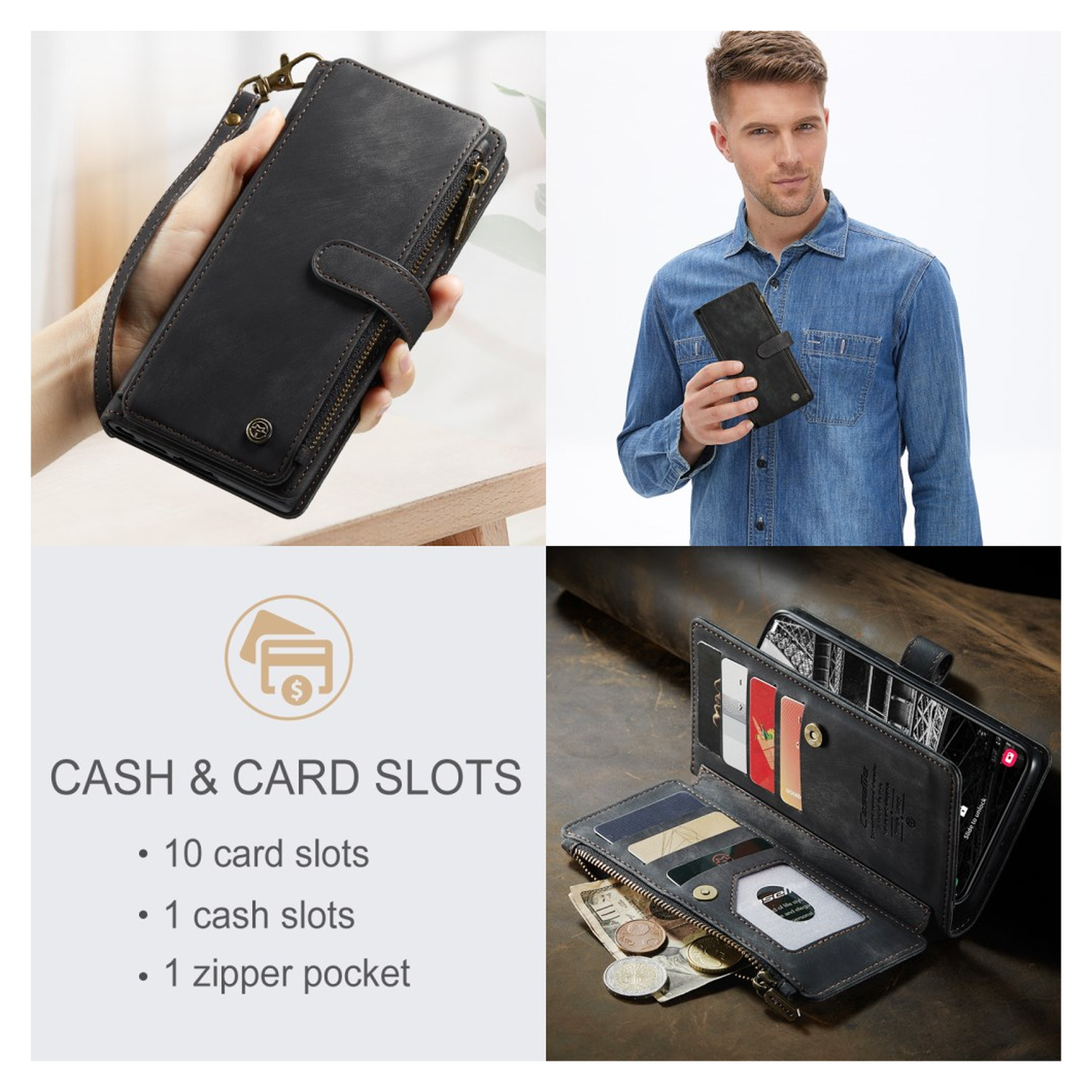 CaseMe C30 Samsung Galaxy S23 Hoesje Pasjeshouder Book Case Zwart afbeelding 6
