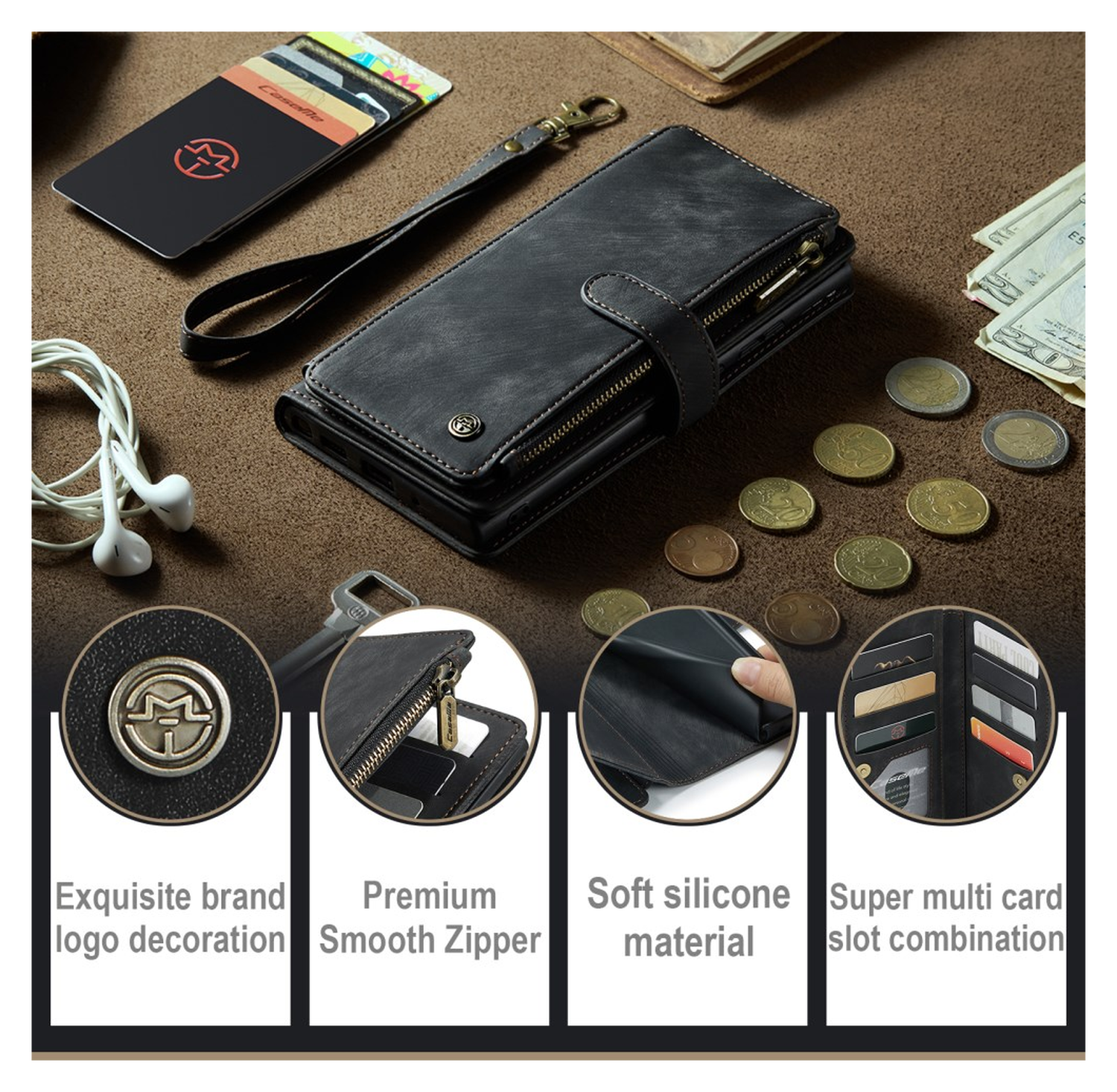 CaseMe C30 Samsung Galaxy S23 Hoesje Pasjeshouder Book Case Zwart afbeelding 12