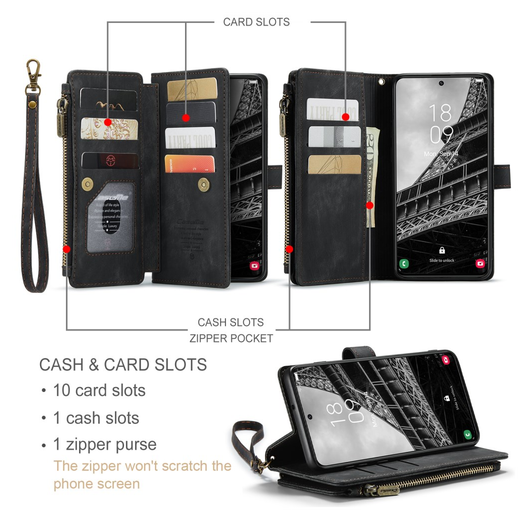 CaseMe C30 Samsung Galaxy S23 Hoesje Pasjeshouder Book Case Zwart afbeelding 5