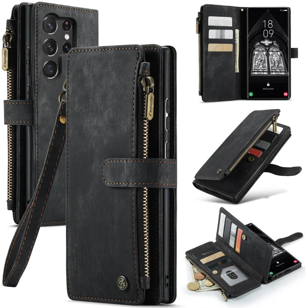 CaseMe C30 Samsung S23 Ultra Hoesje Pasjeshouder Book Case Zwart afbeelding 15