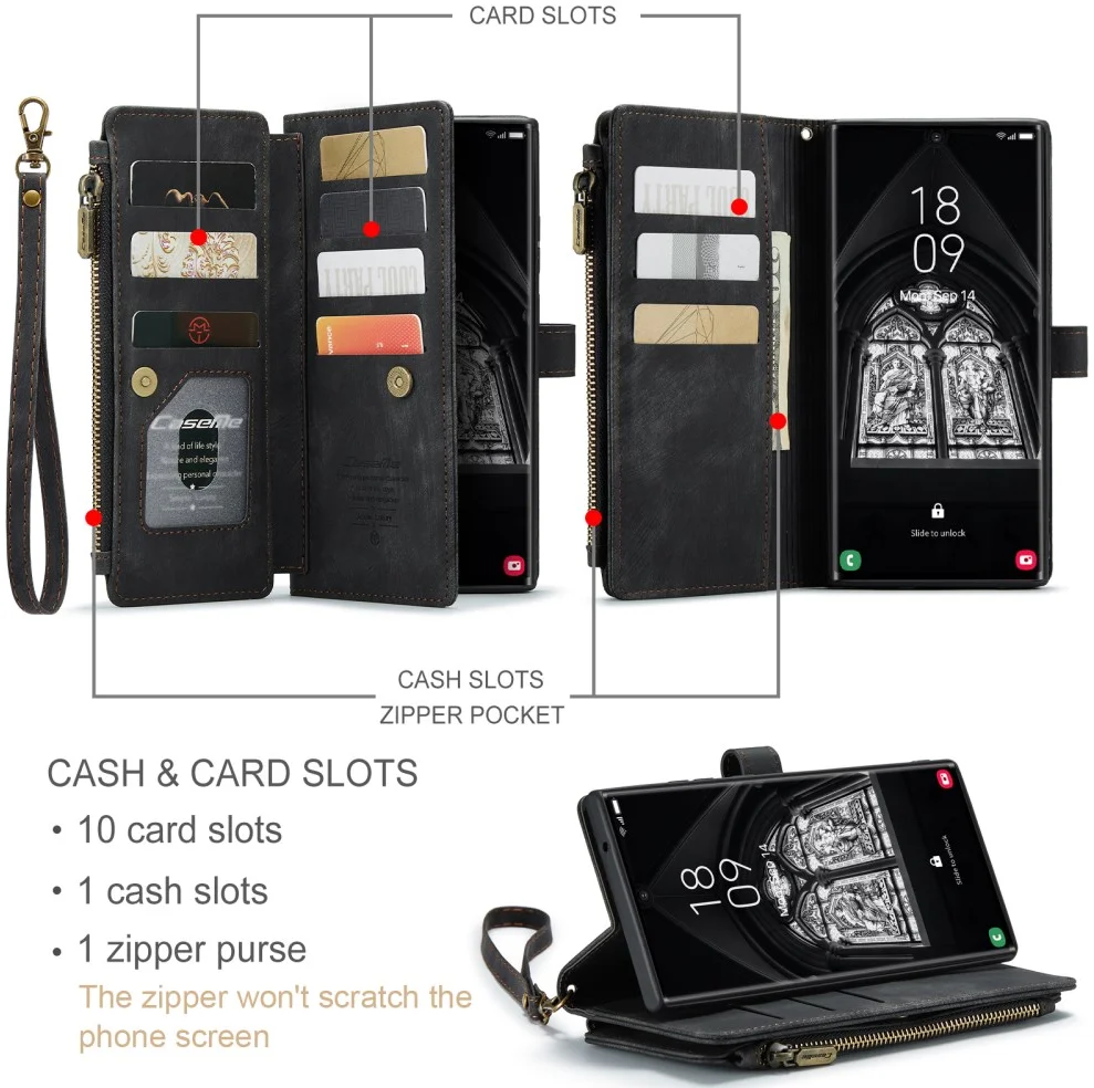 CaseMe C30 Samsung S23 Ultra Hoesje Pasjeshouder Book Case Zwart afbeelding 3