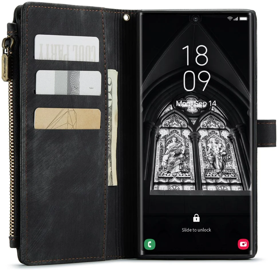 CaseMe C30 Samsung S23 Ultra Hoesje Pasjeshouder Book Case Zwart afbeelding 2