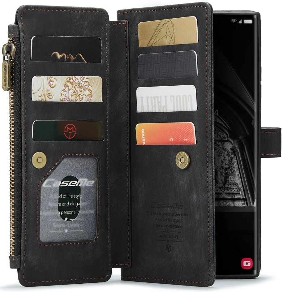 CaseMe C30 Samsung S23 Ultra Hoesje Pasjeshouder Book Case Zwart afbeelding 1