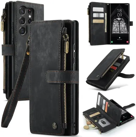 CaseMe C30 Samsung S23 Ultra Hoesje Pasjeshouder Book Case Zwart afbeelding 15