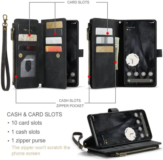 CaseMe C30 Google Pixel 8 Pro Hoesje Pasjeshouder Book Case Zwart afbeelding 3