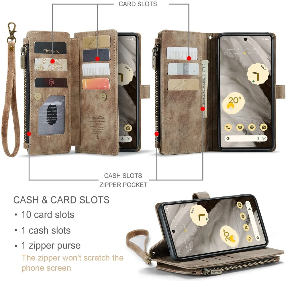 CaseMe C30 Google Pixel 7a Hoesje Pasjeshouder Book Case Bruin afbeelding 3