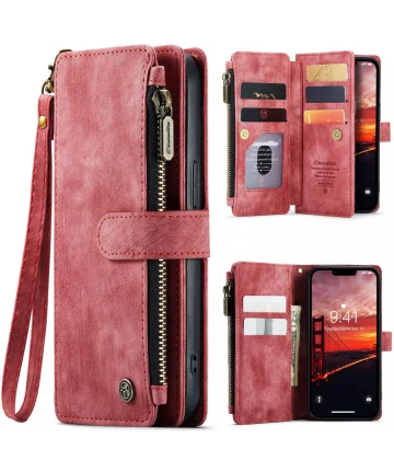 CaseMe C30 Apple iPhone 15 Hoesje Pasjeshouder Book Case Rood Hoesjes