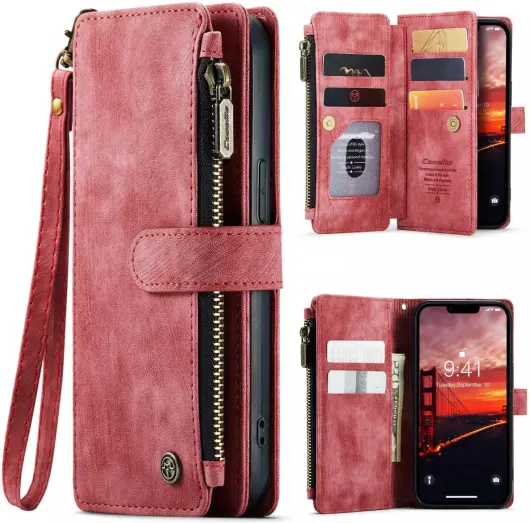 CaseMe C30 Apple iPhone 15 Hoesje Pasjeshouder Book Case Rood afbeelding 1