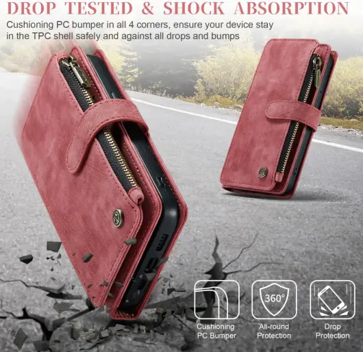 CaseMe C30 Apple iPhone 15 Hoesje Pasjeshouder Book Case Rood afbeelding 3