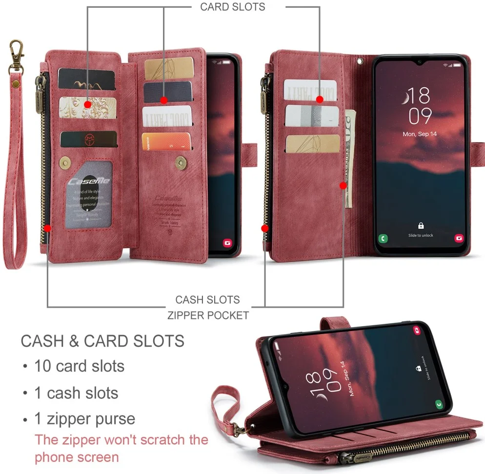 CaseMe C30 Samsung Galaxy A14 5G Hoesje Pasjeshouder Book Case Rood afbeelding 3