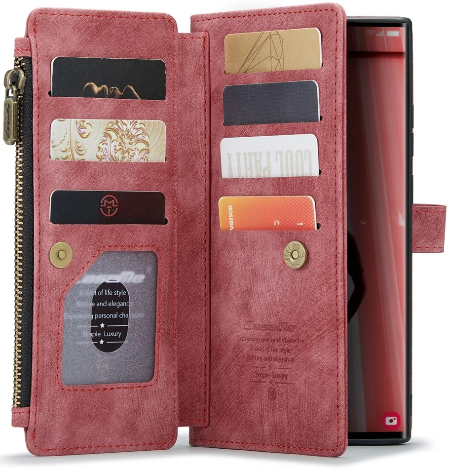 CaseMe C30 Samsung S23 Ultra Hoesje Pasjeshouder Book Case Rood afbeelding 1