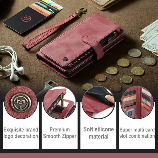 CaseMe C30 Samsung S23 Ultra Hoesje Pasjeshouder Book Case Rood afbeelding 10