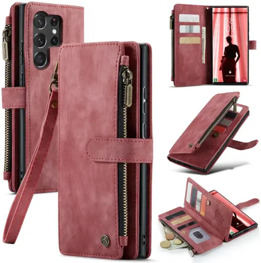 CaseMe C30 Samsung S23 Ultra Hoesje Pasjeshouder Book Case Rood afbeelding 15