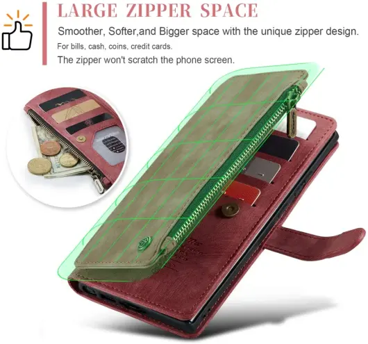 CaseMe C30 Samsung S23 Ultra Hoesje Pasjeshouder Book Case Rood afbeelding 4