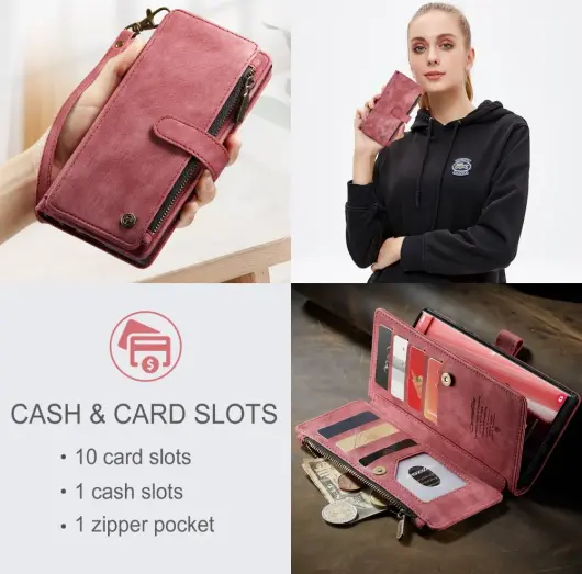 CaseMe C30 Samsung S23 Ultra Hoesje Pasjeshouder Book Case Rood afbeelding 7