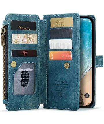 CaseMe C30 Apple iPhone 14 Pro Max Hoesje Pasjeshouder Book Case Blauw Hoesjes