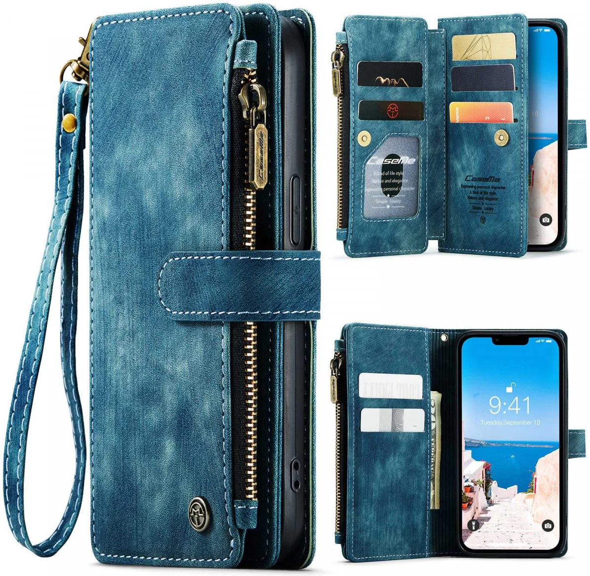 CaseMe C30 Apple iPhone 15 Hoesje Pasjeshouder Book Case Blauw afbeelding 1