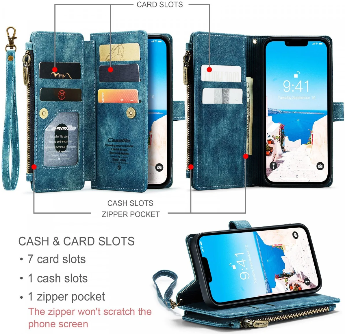 CaseMe C30 Apple iPhone 15 Hoesje Pasjeshouder Book Case Blauw afbeelding 2