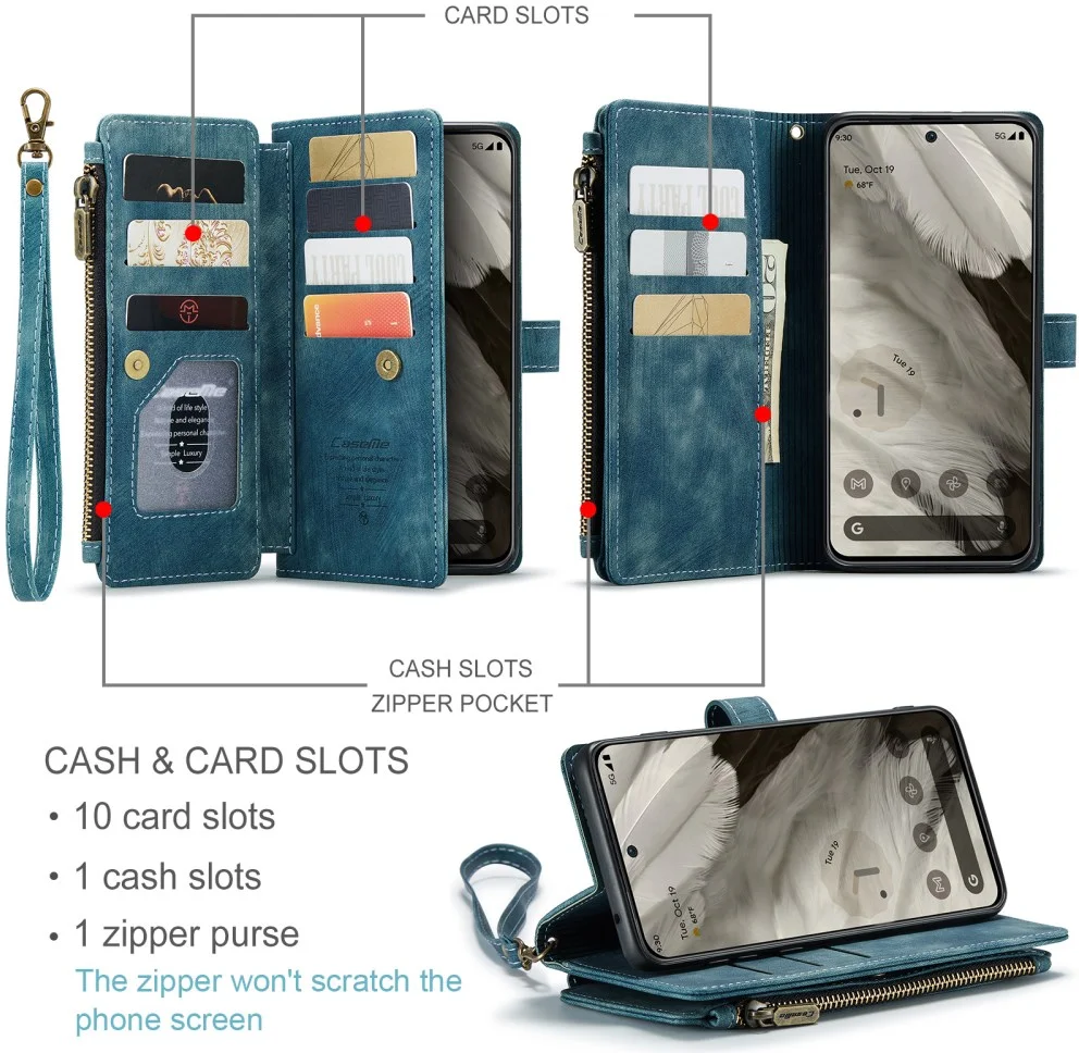 CaseMe C30 Google Pixel 8 Hoesje Pasjeshouder Book Case Blauw afbeelding 3