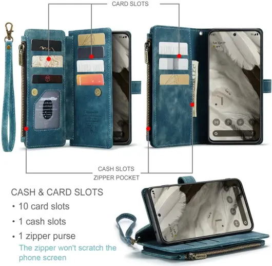 CaseMe C30 Google Pixel 8 Hoesje Pasjeshouder Book Case Blauw afbeelding 3