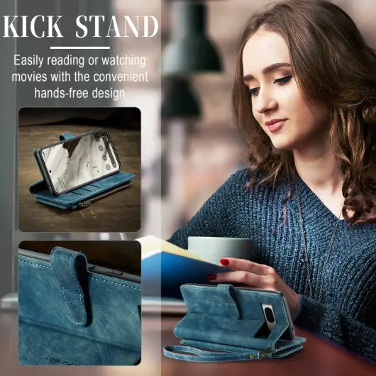 CaseMe C30 Google Pixel 8 Hoesje Pasjeshouder Book Case Blauw afbeelding 5
