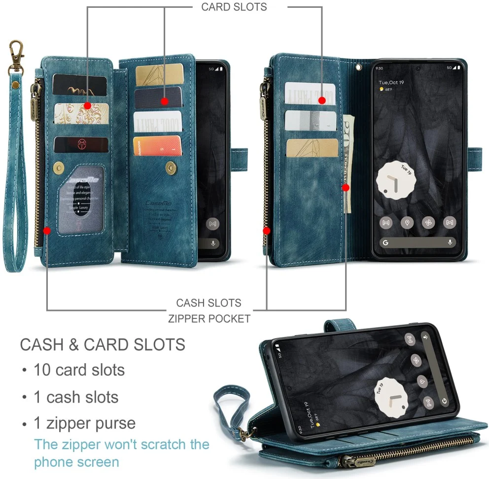 CaseMe C30 Google Pixel 8 Pro Hoesje Pasjeshouder Book Case Blauw afbeelding 3