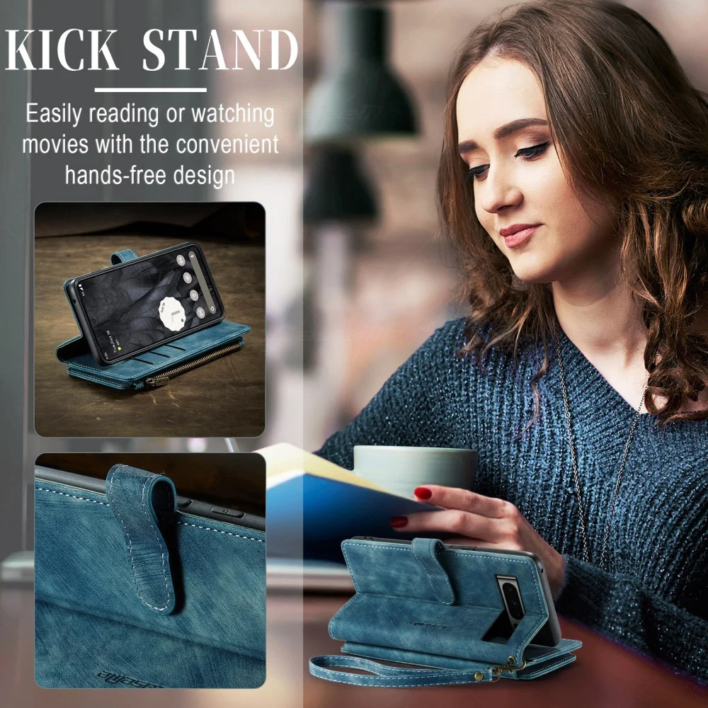 CaseMe C30 Google Pixel 8 Pro Hoesje Pasjeshouder Book Case Blauw afbeelding 6