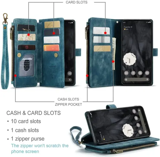CaseMe C30 Google Pixel 8 Pro Hoesje Pasjeshouder Book Case Blauw afbeelding 3
