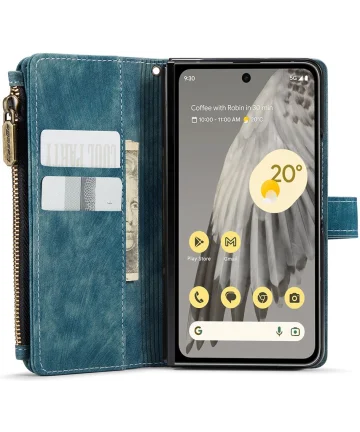 CaseMe C30 Google Pixel Fold Hoesje Pasjeshouder Book Case Blauw Hoesjes