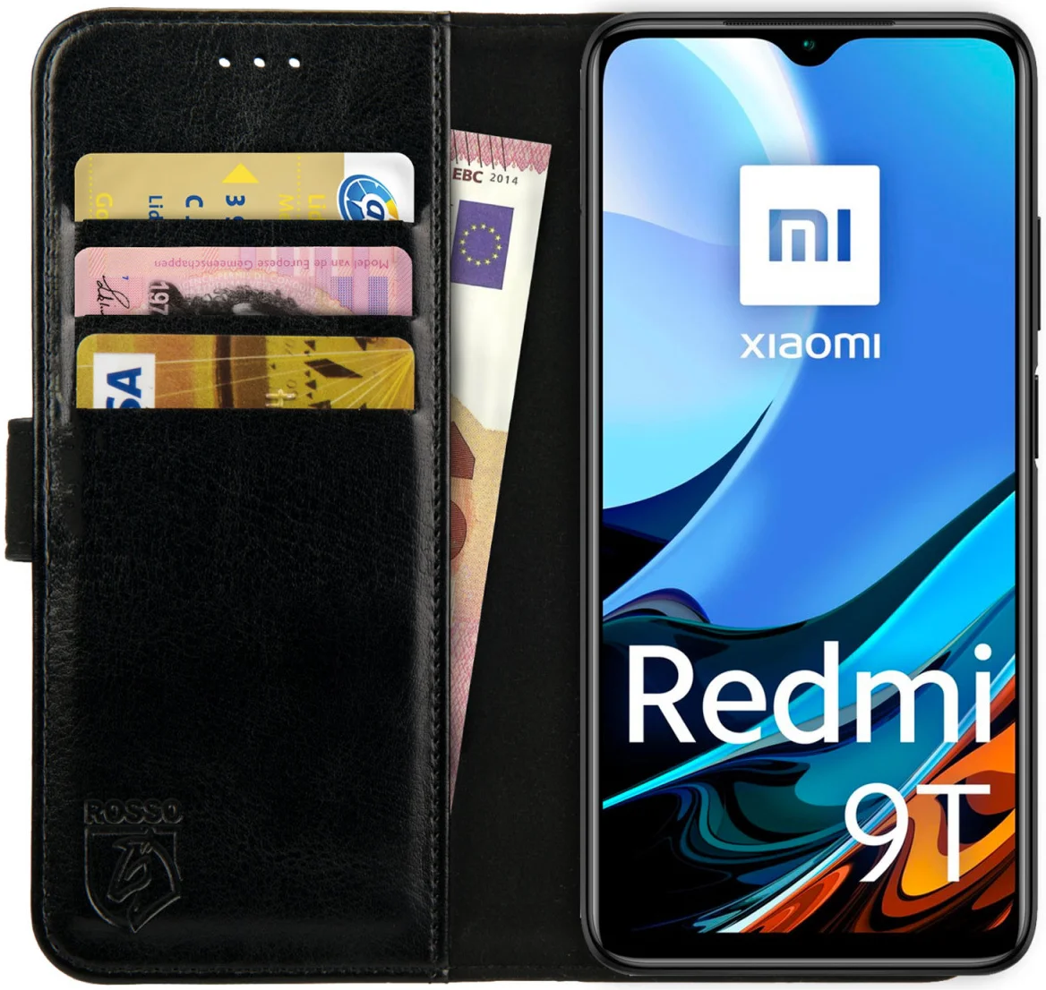 Rosso Element Xiaomi Redmi 9T Hoesje Book Case Wallet Zwart afbeelding 1