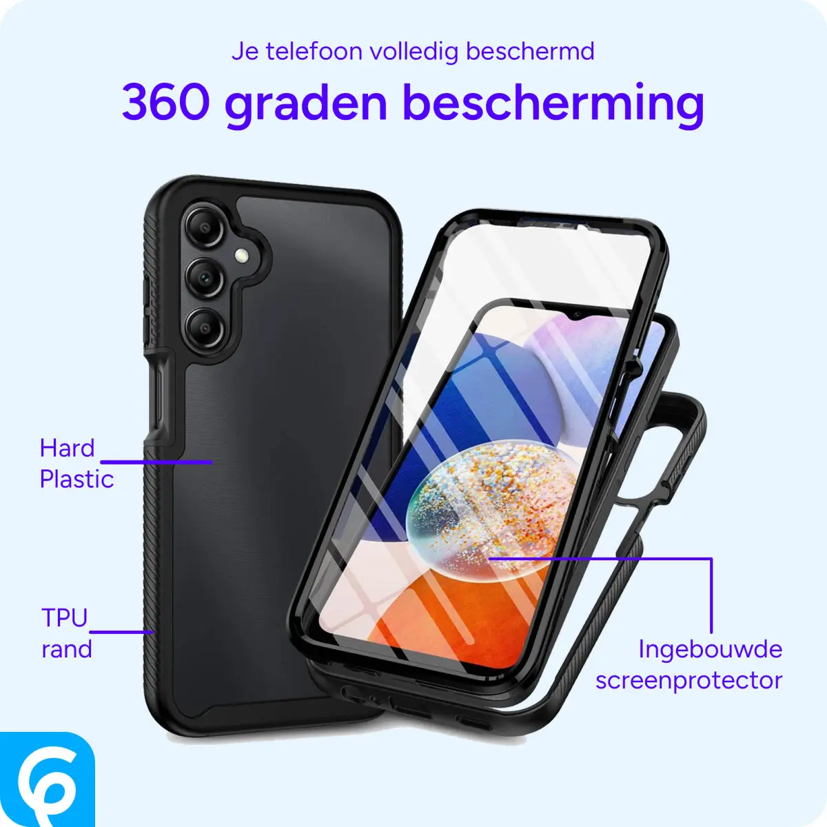 Samsung Galaxy A05s Hoesje Full Protect 360° Cover Hybride Zwart afbeelding 5