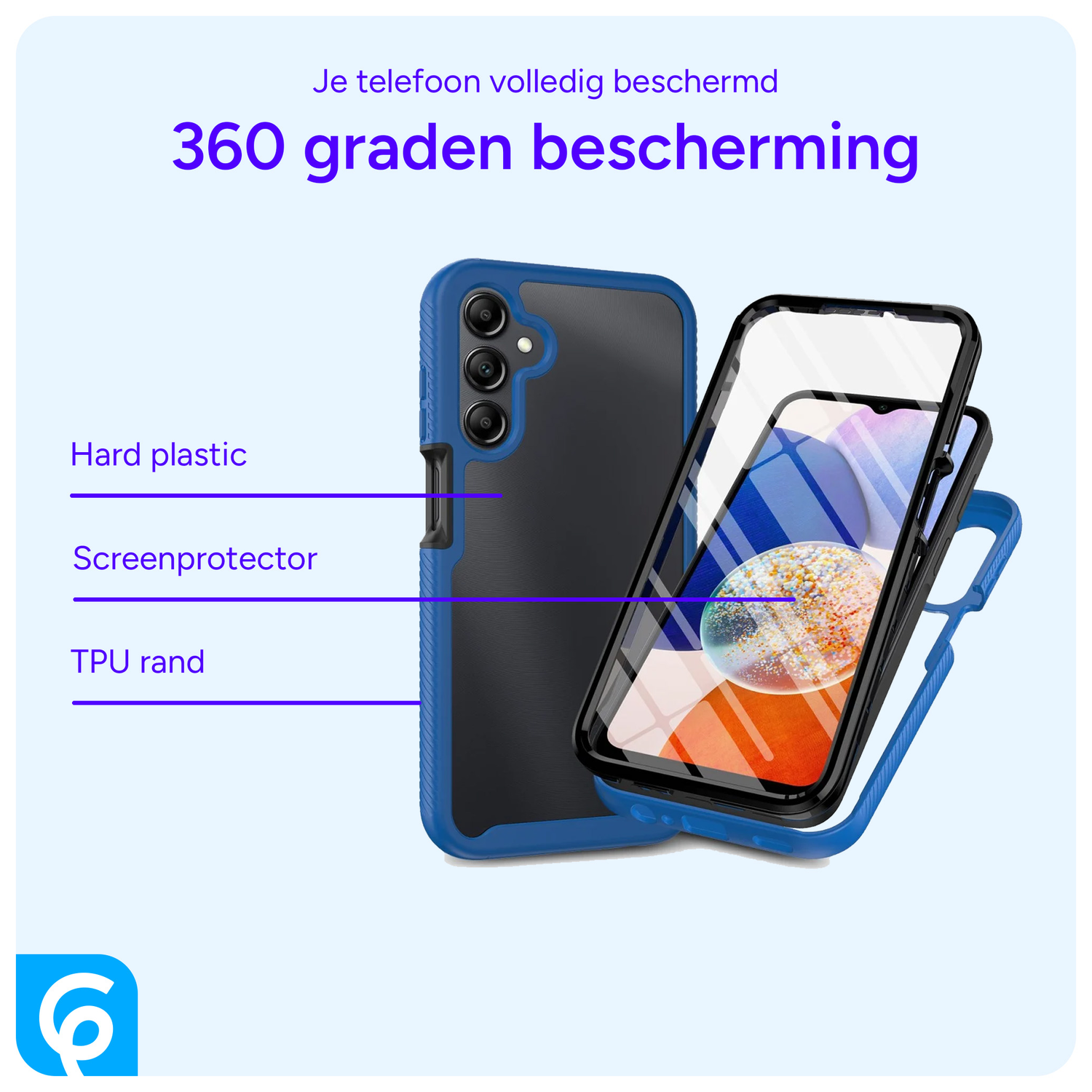 Samsung Galaxy A05s Hoesje Full Protect 360° Cover Hybride Blauw afbeelding 2