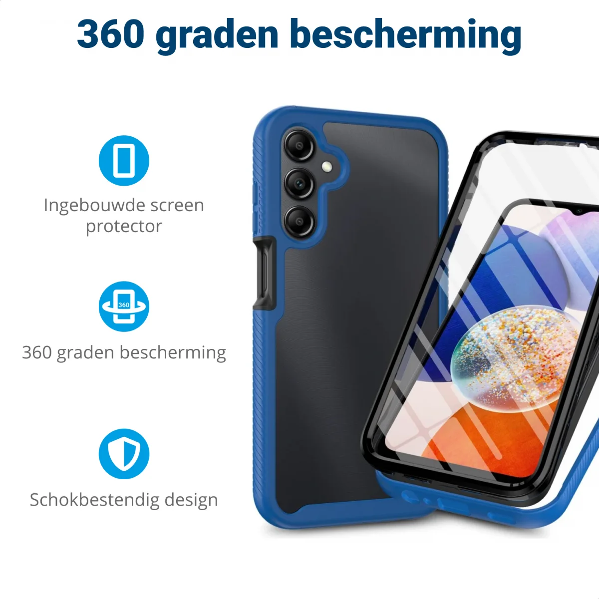 Samsung Galaxy A05s Hoesje Full Protect 360° Cover Hybride Blauw afbeelding 2