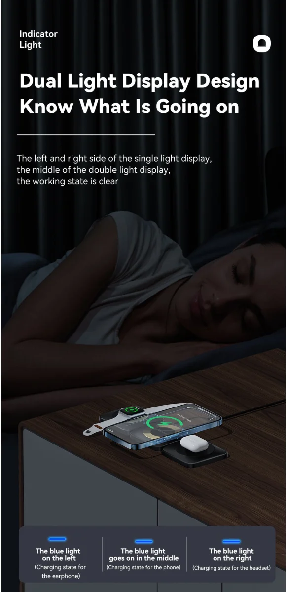 Essager 3-in-1 Opvouwbare Draadloze Lader iPhone/AirPods/Watch Zwart afbeelding 5