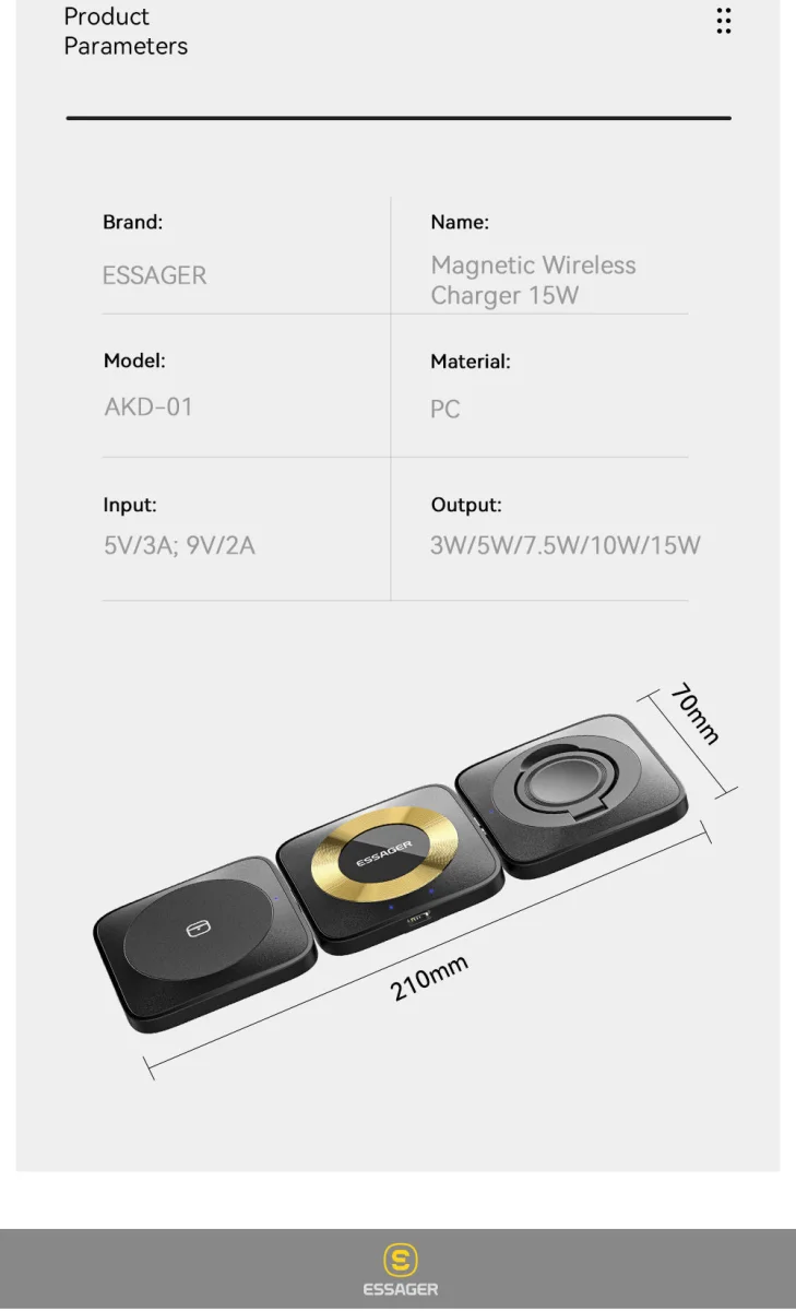 Essager 3-in-1 Opvouwbare Draadloze Lader iPhone/AirPods/Watch Zwart afbeelding 8