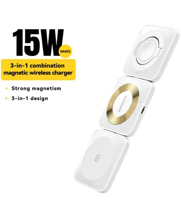 Essager 3-in-1 Opvouwbare Draadloze Lader iPhone/AirPods/Watch Wit Opladers