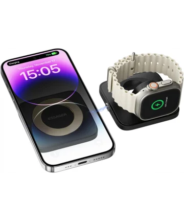 Essager 15W Opvouwbare MagSafe Lader iPhone en Apple Watch Zwart Opladers