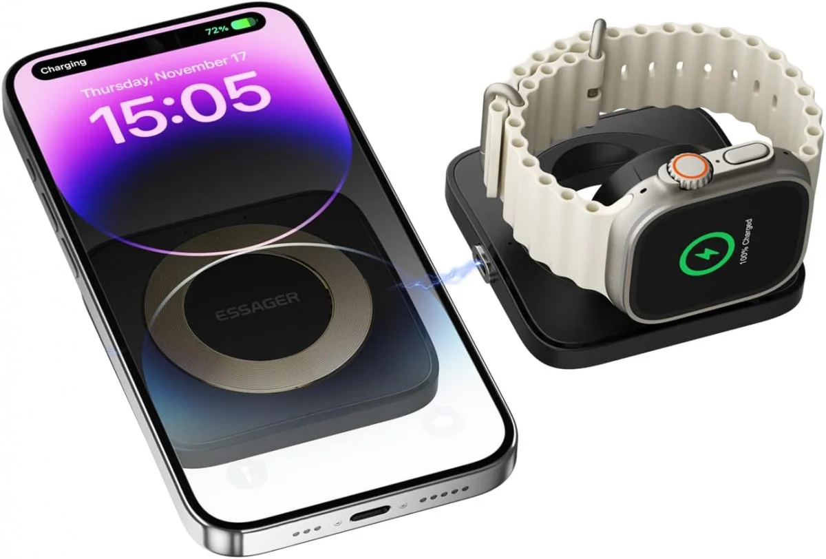 Essager 15W Opvouwbare MagSafe Lader iPhone en Apple Watch Zwart afbeelding 1