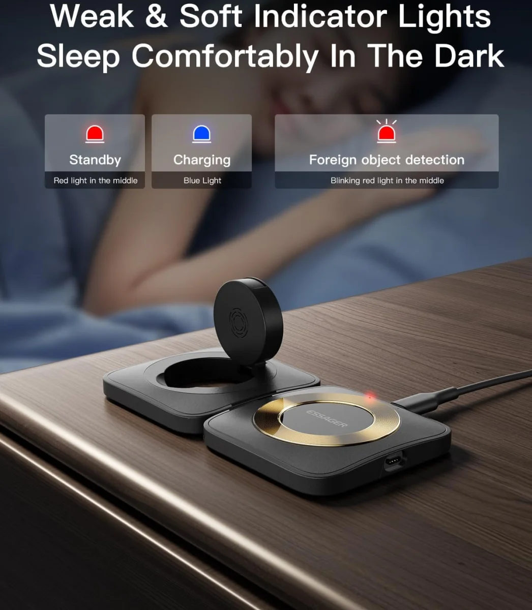 Essager 15W Opvouwbare MagSafe Lader iPhone en Apple Watch Zwart afbeelding 4