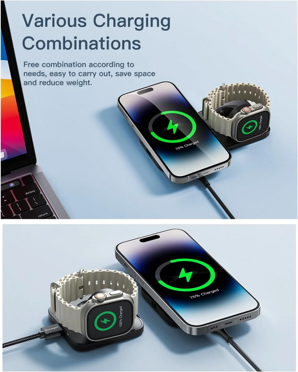 Essager 15W Opvouwbare MagSafe Lader iPhone en Apple Watch Zwart afbeelding 6
