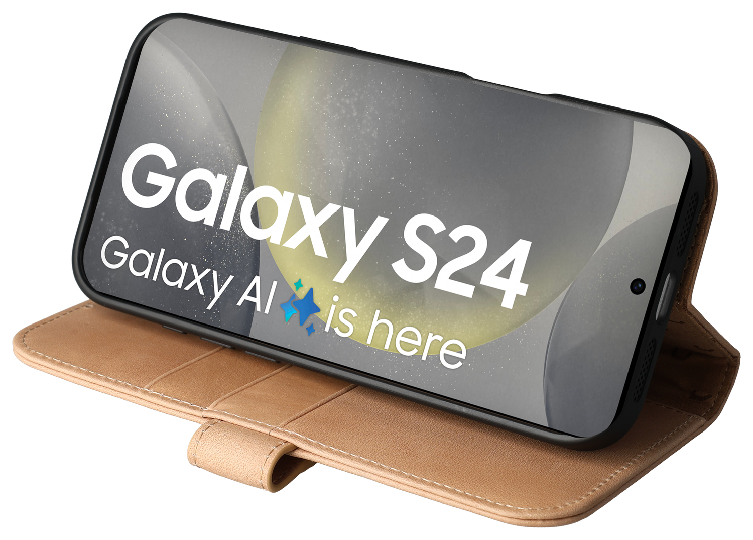 Rosso Elite Samsung Galaxy S24 Hoesje MagSafe Leer Lichtbruin afbeelding 11