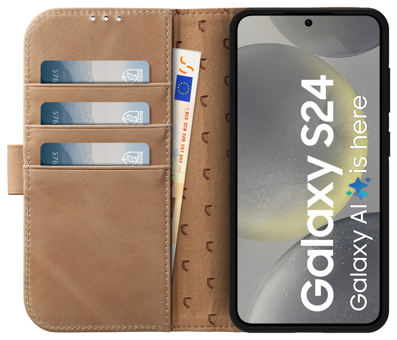 Rosso Elite Samsung Galaxy S24 Hoesje MagSafe Leer Lichtbruin afbeelding 2