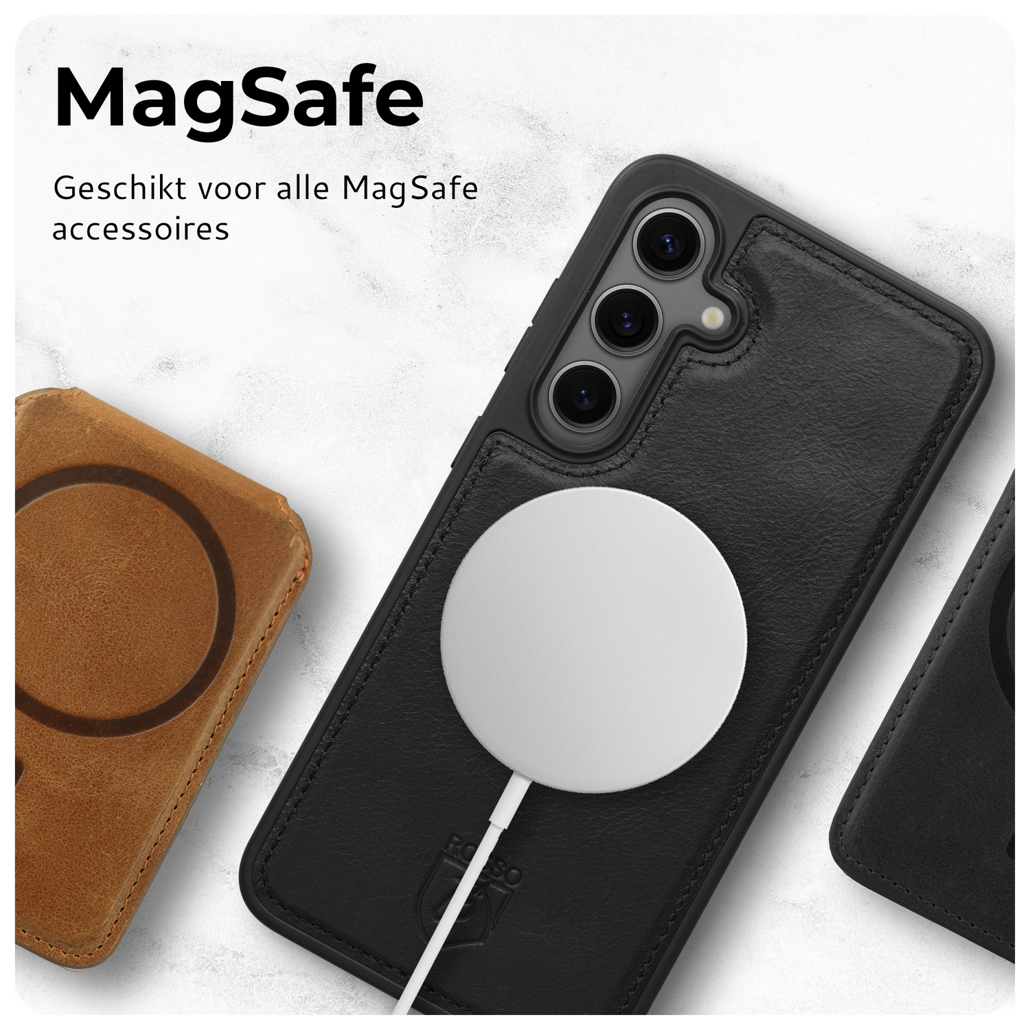 Rosso Elite Samsung Galaxy S24 Plus Hoesje MagSafe Leer Zwart afbeelding 7