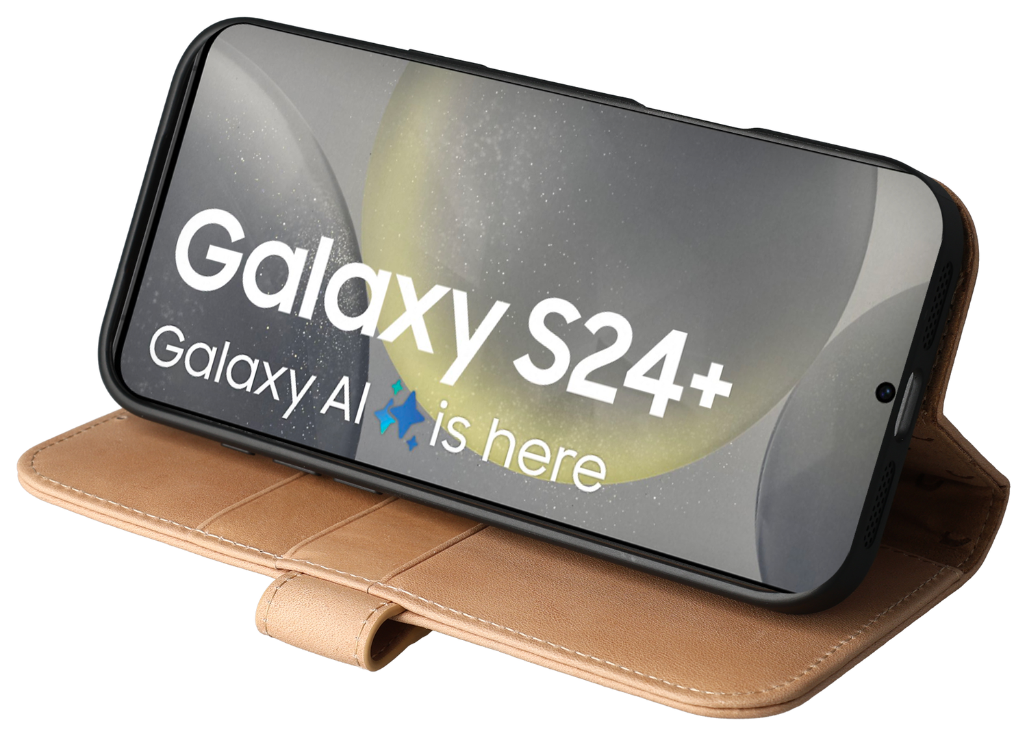 Rosso Elite Samsung Galaxy S24 Plus Hoesje MagSafe Leer Lichtbruin afbeelding 10