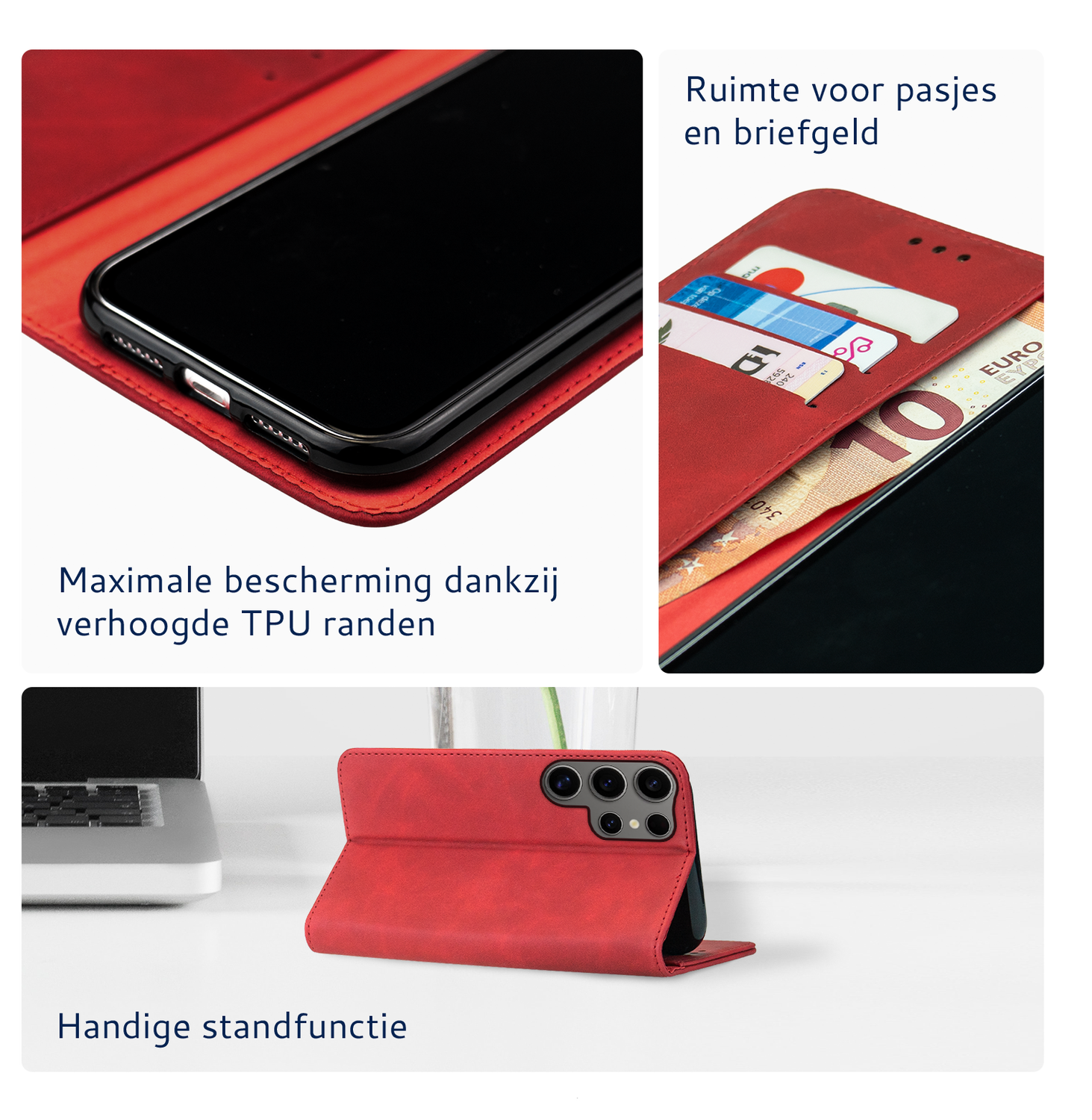 Rosso Element Samsung Galaxy S24 Ultra Hoesje Book Case Wallet Rood afbeelding 3
