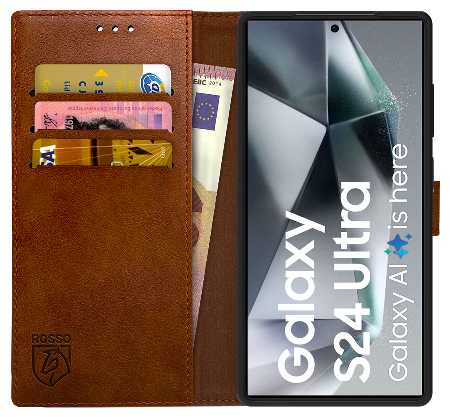 Rosso Element Samsung Galaxy S24 Ultra Hoesje Book Case Wallet Bruin afbeelding 1