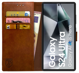 Rosso Element Samsung Galaxy S24 Ultra Hoesje Book Case Wallet Bruin afbeelding